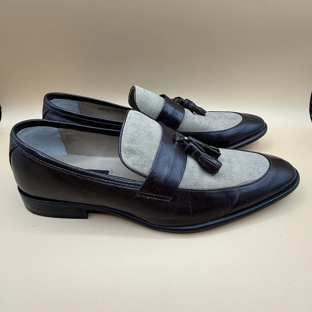 Giorgio Brutini Mens 10.5 Tassel Loafers Brown Leather Canvas Two Tone Resort